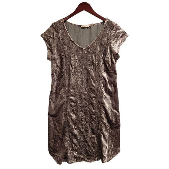 Soft Surroundings Velvet Dress Embroidered Silver Size Small Boho Short Sleeve - Picture 1 of 8